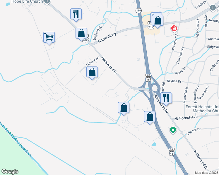 map of restaurants, bars, coffee shops, grocery stores, and more near 46 Carolane Drive in Jackson