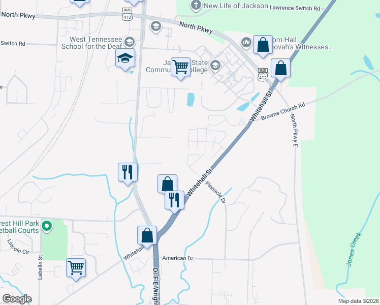 map of restaurants, bars, coffee shops, grocery stores, and more near 6 Coach Circle in Jackson