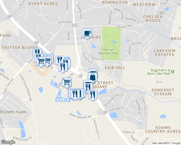 map of restaurants, bars, coffee shops, grocery stores, and more near 2000 Kentworth Drive in Holly Springs