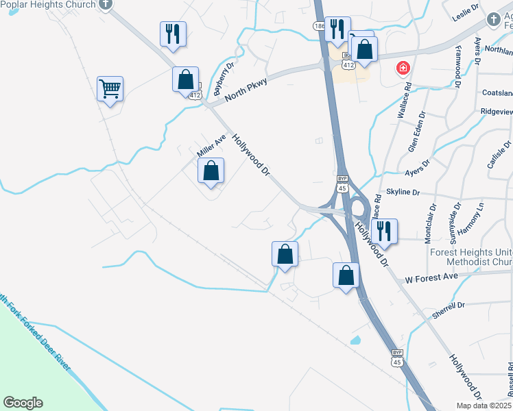 map of restaurants, bars, coffee shops, grocery stores, and more near 46 Carolane Drive in Jackson