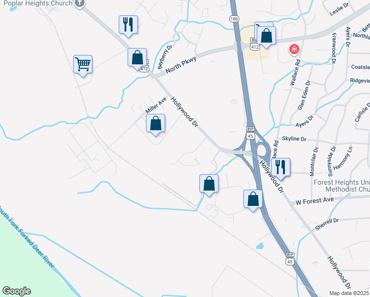 map of restaurants, bars, coffee shops, grocery stores, and more near 46 Carolane Drive in Jackson
