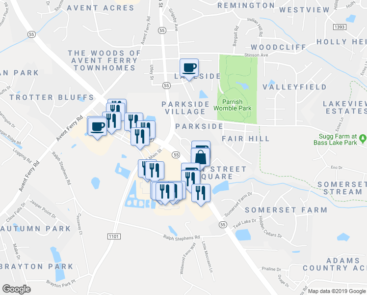 map of restaurants, bars, coffee shops, grocery stores, and more near 6042 Kentworth Drive in Holly Springs