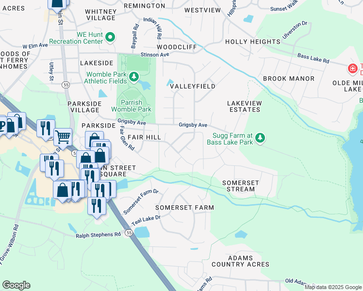map of restaurants, bars, coffee shops, grocery stores, and more near 108 Rosa Bluff Court in Holly Springs