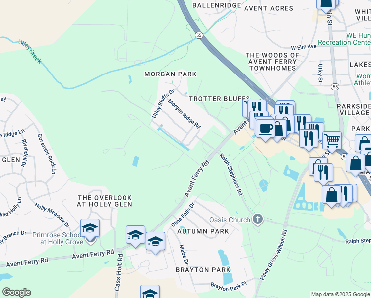 map of restaurants, bars, coffee shops, grocery stores, and more near 324 Morgan Ridge Road in Holly Springs