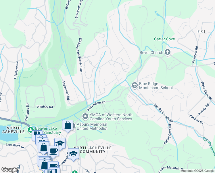 map of restaurants, bars, coffee shops, grocery stores, and more near 18 Killian Lane in Asheville