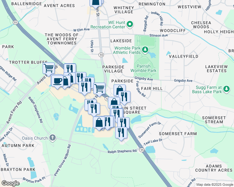 map of restaurants, bars, coffee shops, grocery stores, and more near 6014 Kentworth Drive in Holly Springs