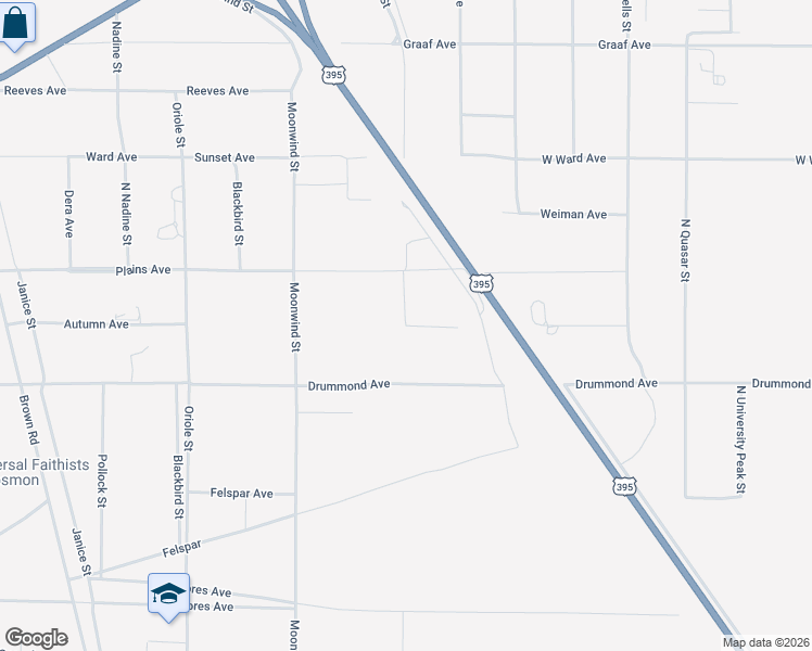map of restaurants, bars, coffee shops, grocery stores, and more near Mercury Street in Ridgecrest