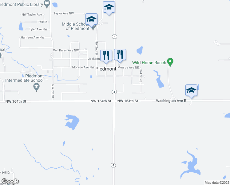 map of restaurants, bars, coffee shops, grocery stores, and more near 3 Adams Ave NE in Piedmont