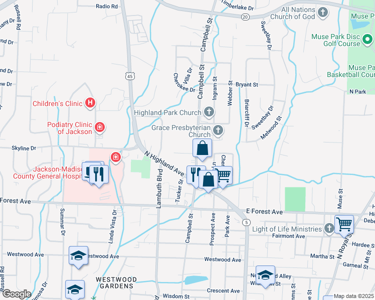 map of restaurants, bars, coffee shops, grocery stores, and more near 33 Gillman Lane in Jackson