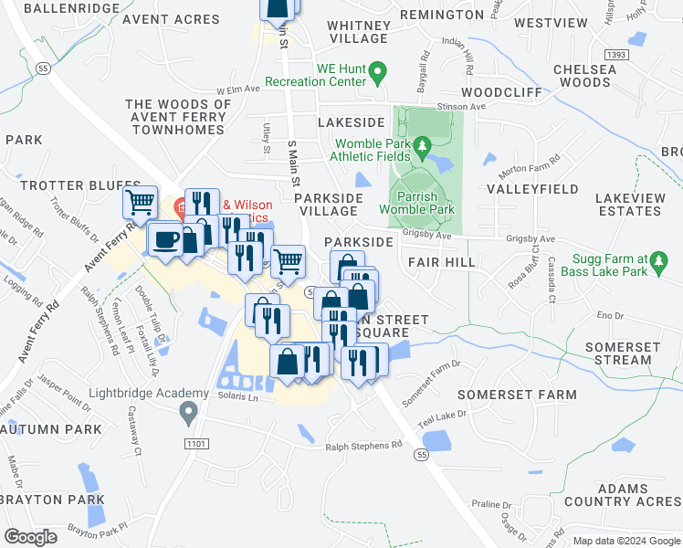 map of restaurants, bars, coffee shops, grocery stores, and more near 6028 Kentworth Drive in Holly Springs