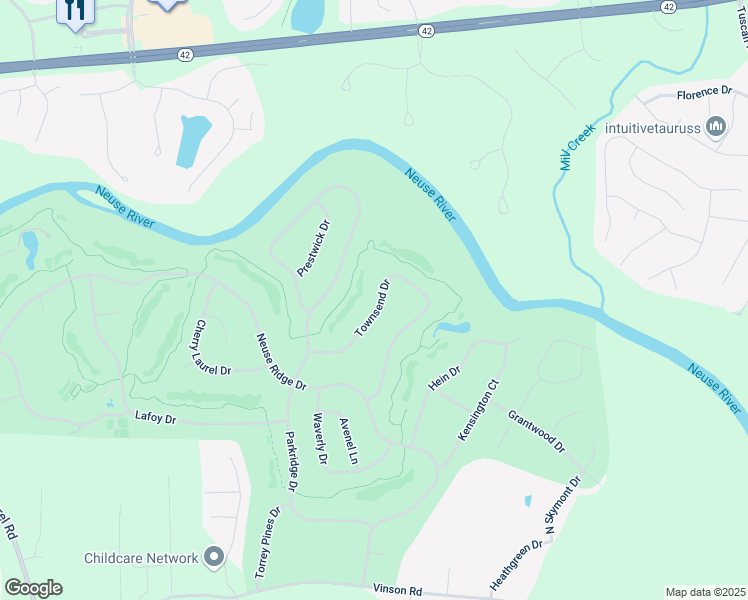 map of restaurants, bars, coffee shops, grocery stores, and more near 137 Townsend Drive in Clayton