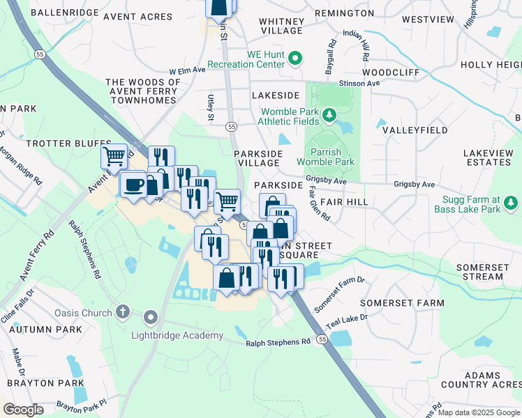 map of restaurants, bars, coffee shops, grocery stores, and more near 6023 Kentworth Drive in Holly Springs