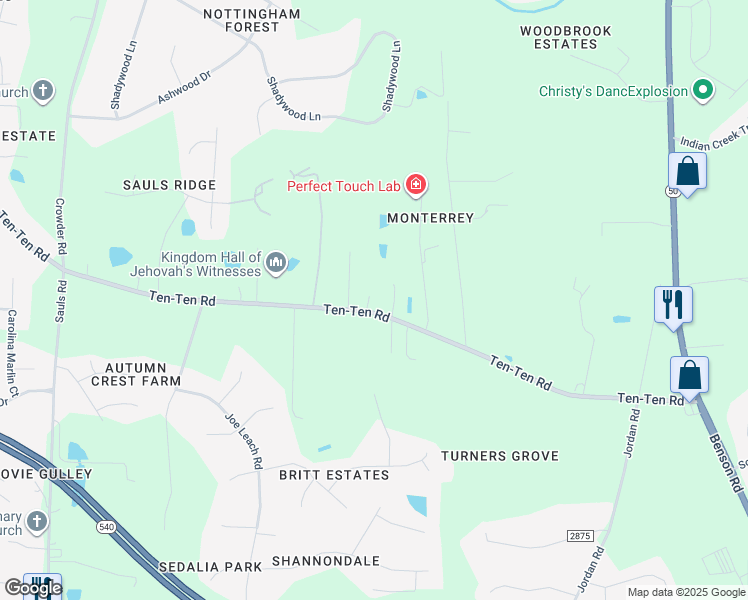 map of restaurants, bars, coffee shops, grocery stores, and more near 10537 Ten-Ten Road in Raleigh