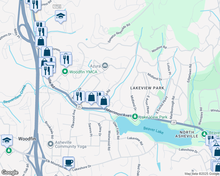 map of restaurants, bars, coffee shops, grocery stores, and more near 4 Pinewood Avenue in Asheville