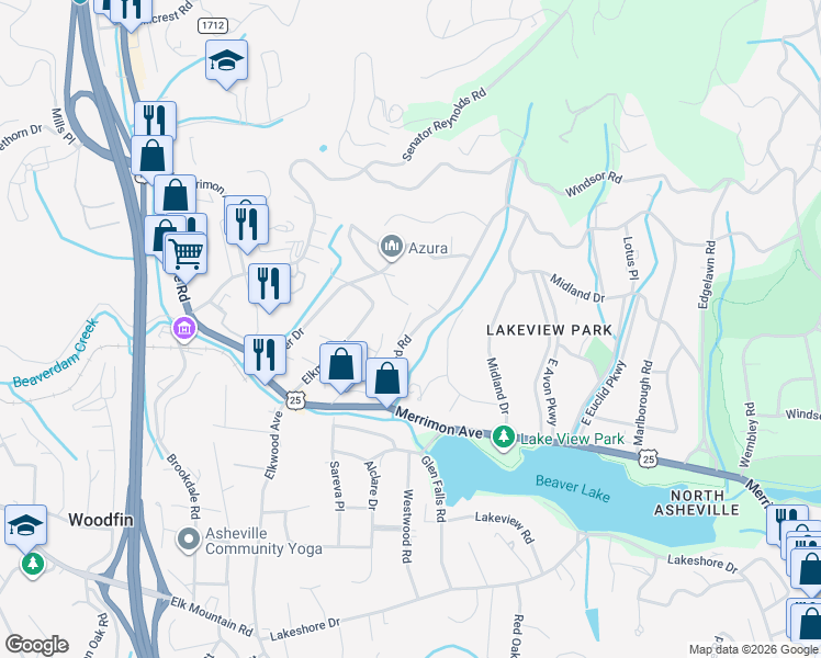 map of restaurants, bars, coffee shops, grocery stores, and more near 4 Pinewood Avenue in Asheville