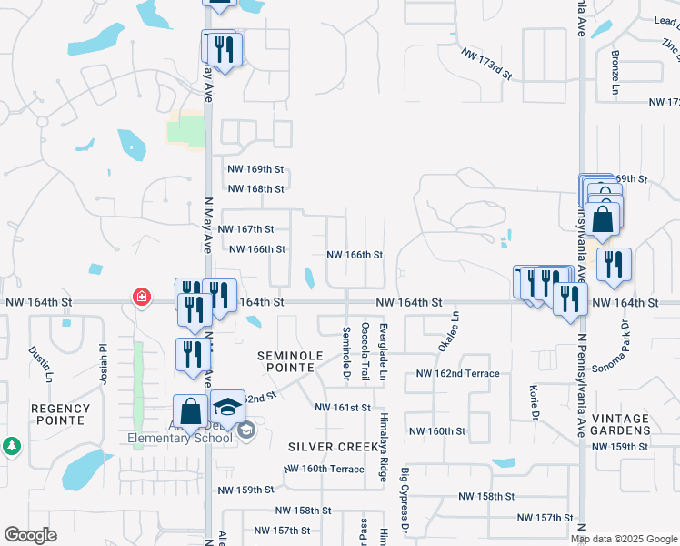 map of restaurants, bars, coffee shops, grocery stores, and more near 16609 Ventana Boulevard in Edmond