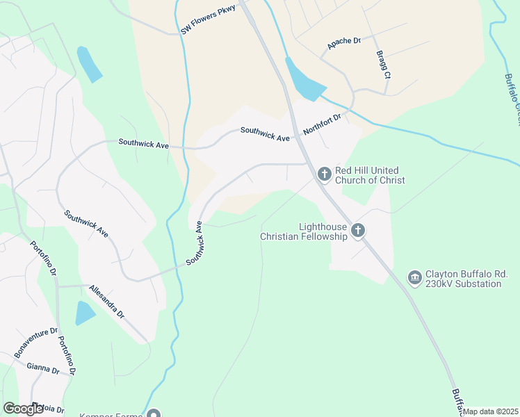 map of restaurants, bars, coffee shops, grocery stores, and more near 123 Redbay Lane in Clayton