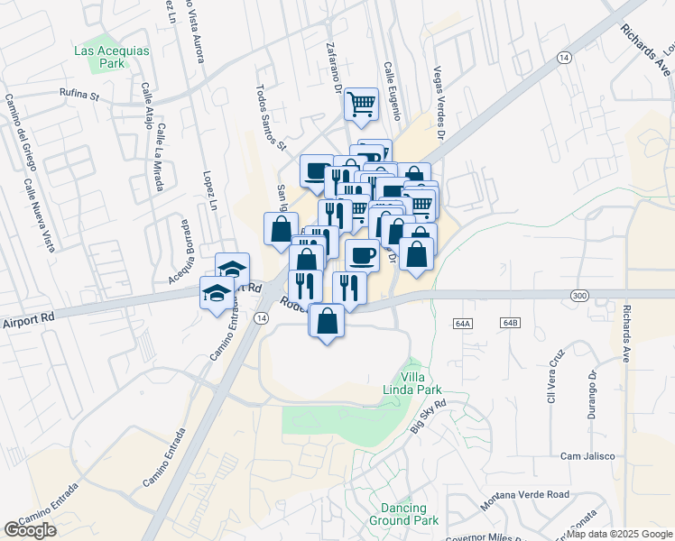 map of restaurants, bars, coffee shops, grocery stores, and more near 4036 Cerrillos Road in Santa Fe