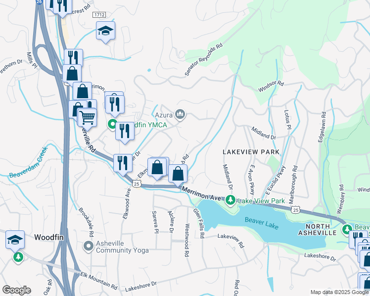 map of restaurants, bars, coffee shops, grocery stores, and more near 4 Pinewood Avenue in Asheville