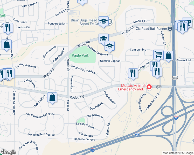 map of restaurants, bars, coffee shops, grocery stores, and more near 2522 Camino San Patricio in Santa Fe