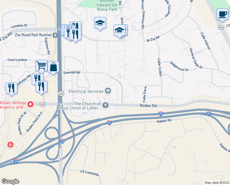 map of restaurants, bars, coffee shops, grocery stores, and more near 2729 Ventoso in Santa Fe