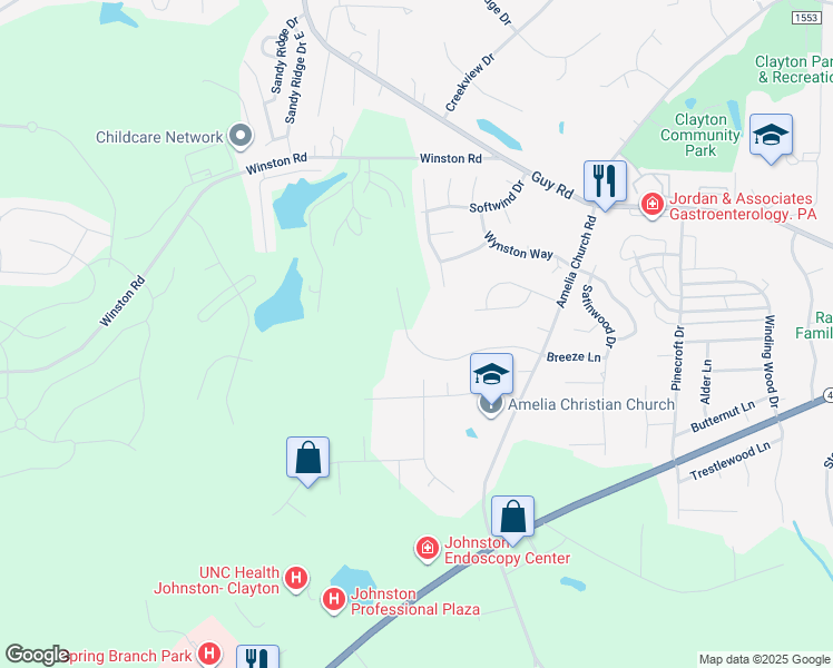map of restaurants, bars, coffee shops, grocery stores, and more near 2038 Coxwoods Road in Clayton
