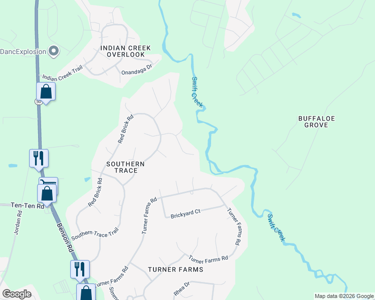 map of restaurants, bars, coffee shops, grocery stores, and more near 1259 Magnolia Hill Road in Garner