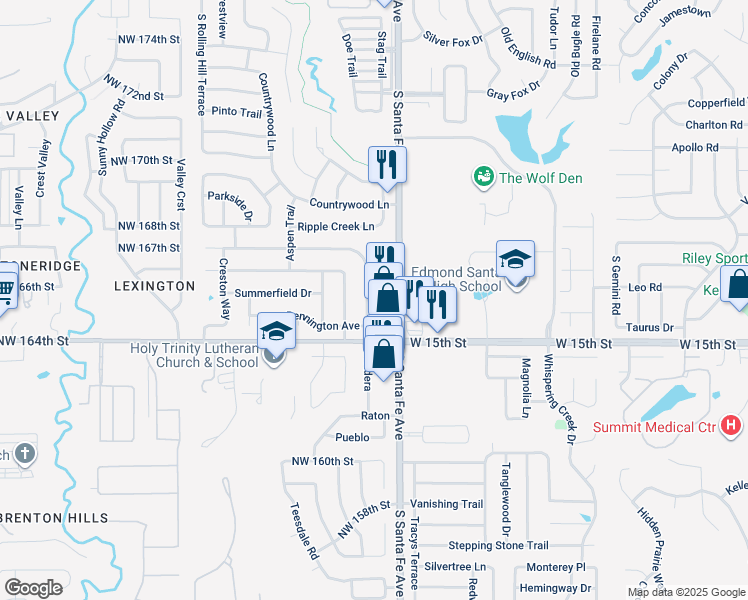 map of restaurants, bars, coffee shops, grocery stores, and more near 1316 Pennington Avenue in Edmond