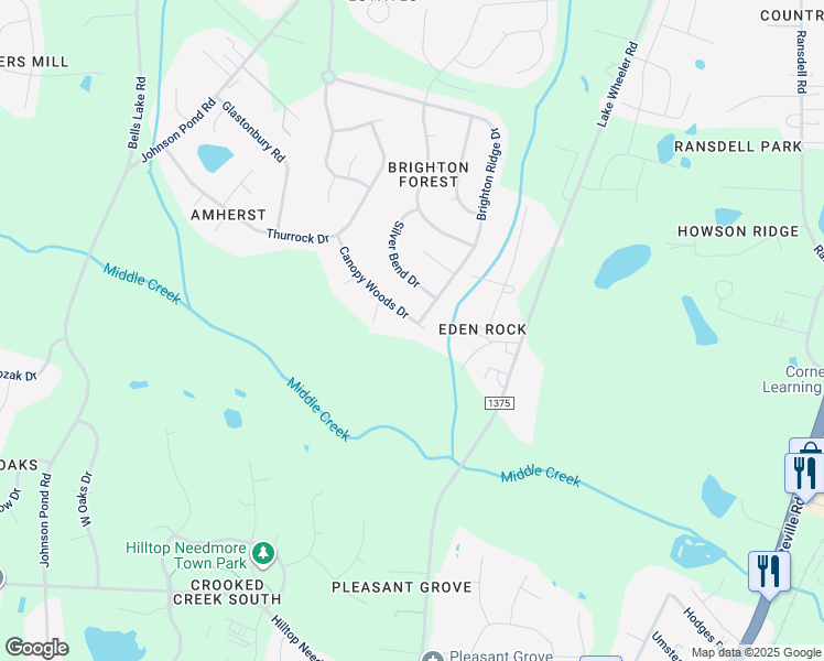 map of restaurants, bars, coffee shops, grocery stores, and more near 3120 Canopy Woods Drive in Apex