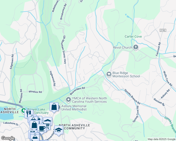 map of restaurants, bars, coffee shops, grocery stores, and more near 13 Killian Lane in Asheville