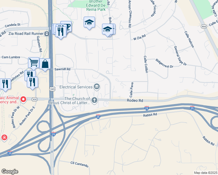 map of restaurants, bars, coffee shops, grocery stores, and more near 2729 Ventoso in Santa Fe