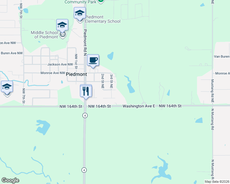 map of restaurants, bars, coffee shops, grocery stores, and more near 116 3rd Street Northeast in Piedmont