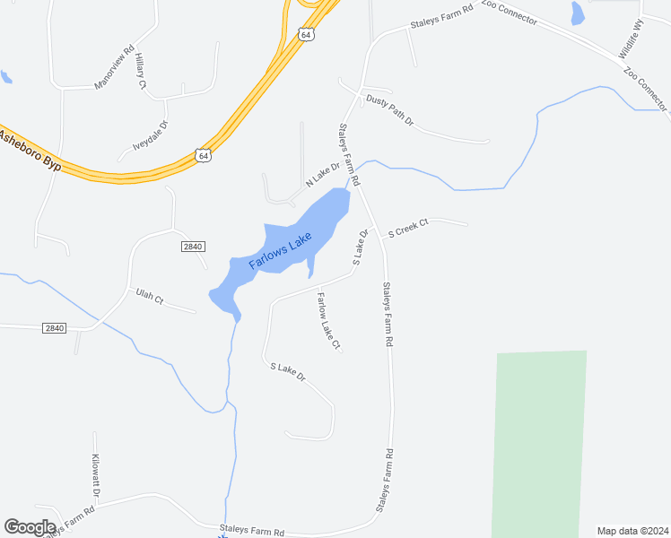 map of restaurants, bars, coffee shops, grocery stores, and more near 1988 South Lake Drive in Asheboro