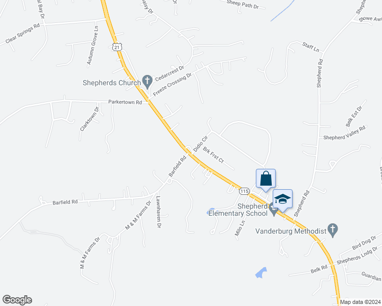 map of restaurants, bars, coffee shops, grocery stores, and more near 221 Didio Circle in Mooresville