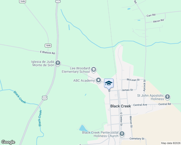 map of restaurants, bars, coffee shops, grocery stores, and more near 103 Church St in Black Creek