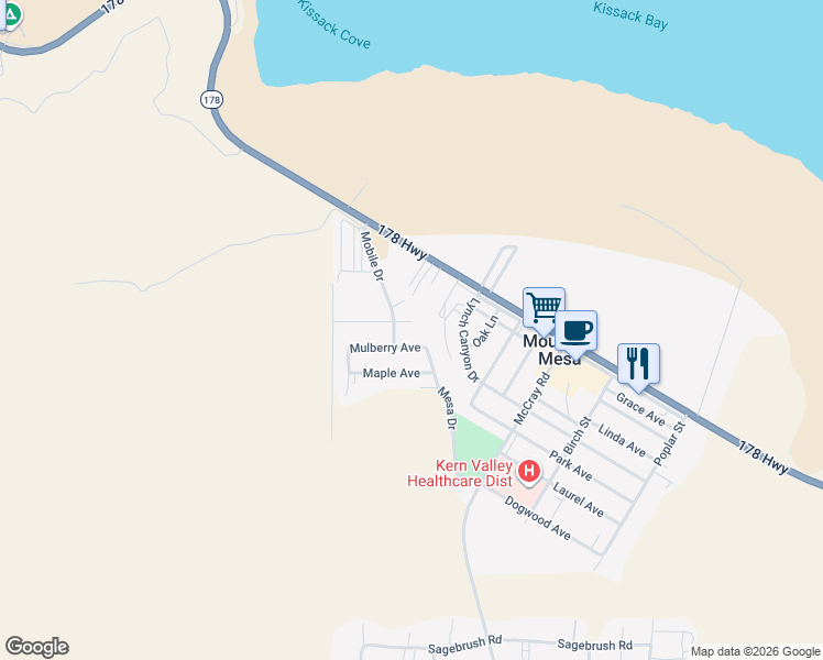 map of restaurants, bars, coffee shops, grocery stores, and more near 6126 Cypress Avenue in Lake Isabella