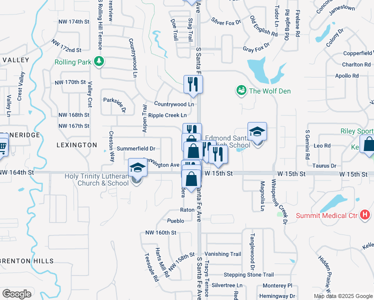 map of restaurants, bars, coffee shops, grocery stores, and more near 1314 Pennington Avenue in Edmond