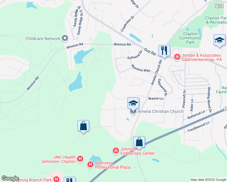 map of restaurants, bars, coffee shops, grocery stores, and more near 2038 Coxwoods Road in Clayton