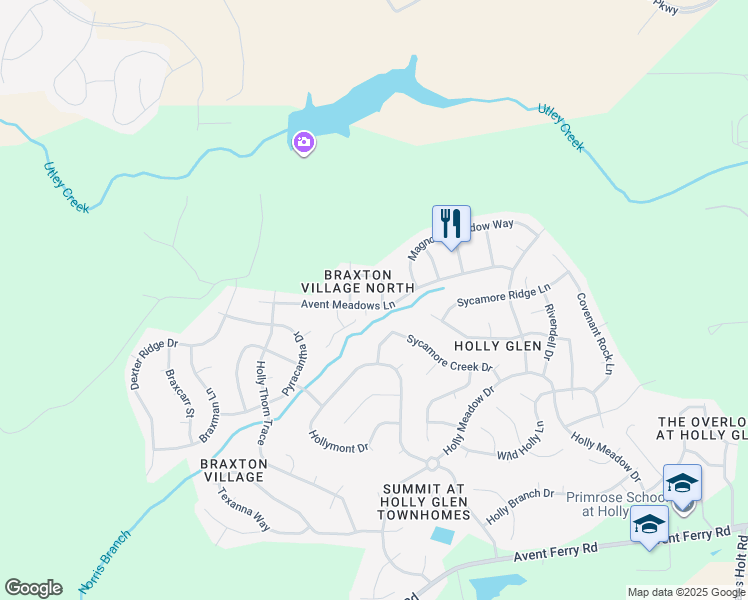 map of restaurants, bars, coffee shops, grocery stores, and more near 508 Avent Meadows Lane in Holly Springs