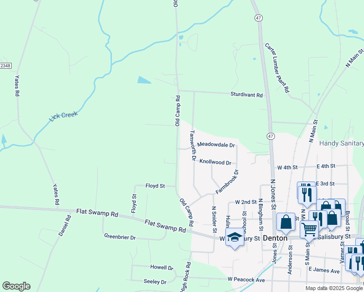 map of restaurants, bars, coffee shops, grocery stores, and more near 284 Meadowdale Drive in Denton