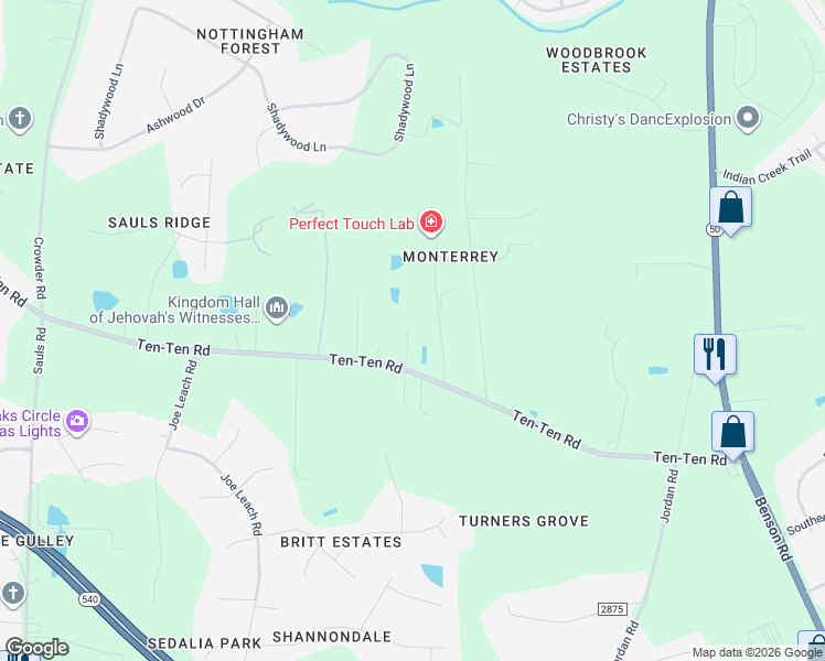 map of restaurants, bars, coffee shops, grocery stores, and more near 10533 Ten-Ten Road in Raleigh