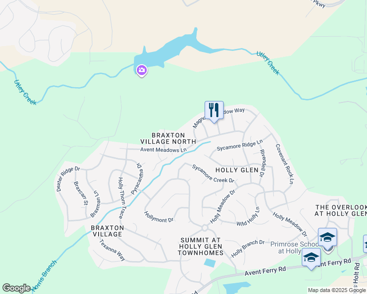 map of restaurants, bars, coffee shops, grocery stores, and more near 508 Avent Meadows Lane in Holly Springs