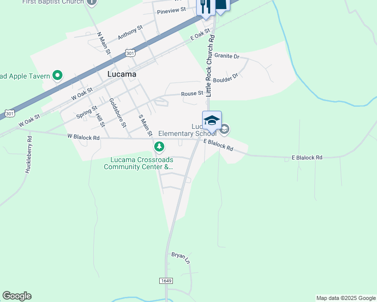 map of restaurants, bars, coffee shops, grocery stores, and more near 504 Little Rock Church Road in Lucama