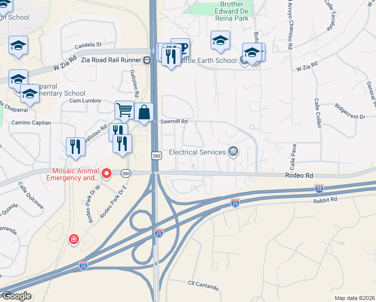 map of restaurants, bars, coffee shops, grocery stores, and more near 2716 Herradura Road in Santa Fe