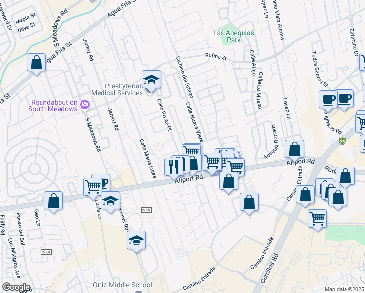 map of restaurants, bars, coffee shops, grocery stores, and more near 1218 Calle Inez in Santa Fe