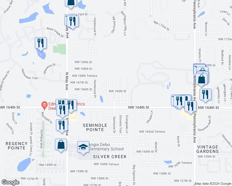map of restaurants, bars, coffee shops, grocery stores, and more near 16620 Ventana Boulevard in Edmond