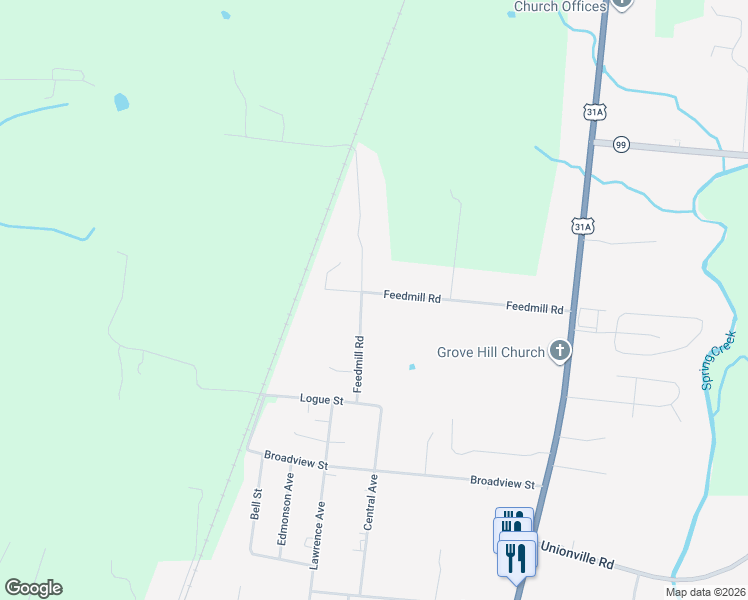 map of restaurants, bars, coffee shops, grocery stores, and more near 2351 Feedmill Road in Chapel Hill