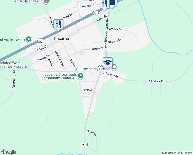 map of restaurants, bars, coffee shops, grocery stores, and more near 504 Little Rock Church Road in Lucama