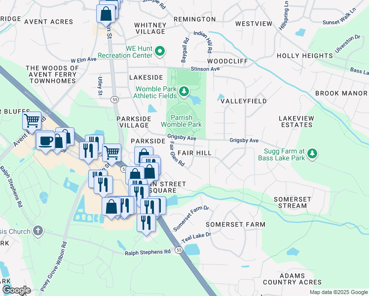 map of restaurants, bars, coffee shops, grocery stores, and more near 112 Pine Orchard Court in Holly Springs