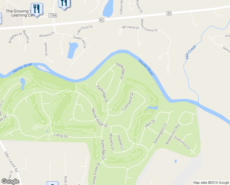 map of restaurants, bars, coffee shops, grocery stores, and more near 717 Parkridge Drive in Clayton